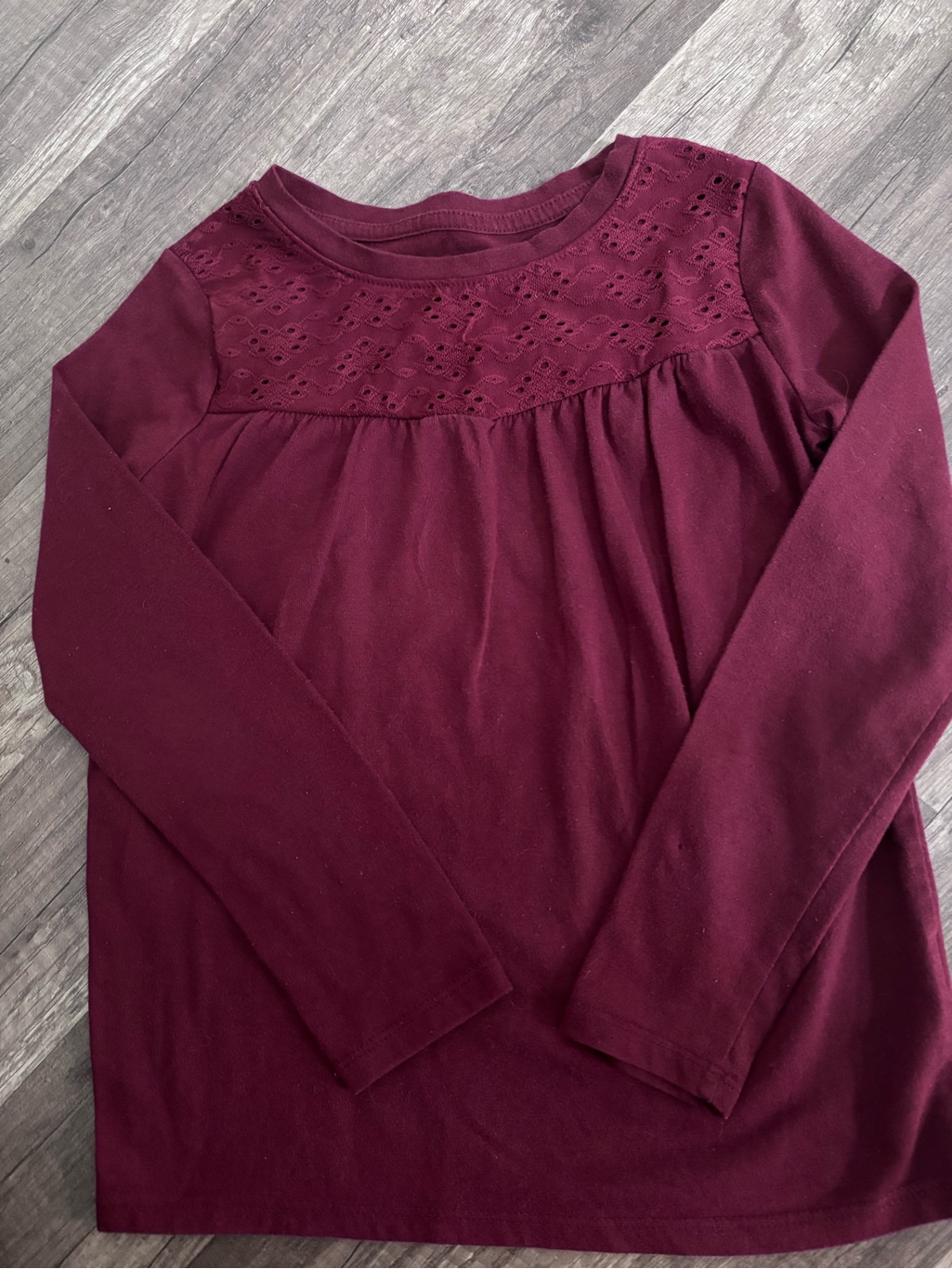 Cat & Jack Burgundy Eyelet Yoke Long-Sleeve Top